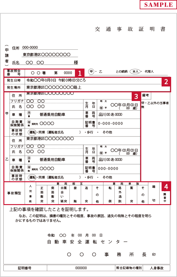 交通事故証明書サンプル