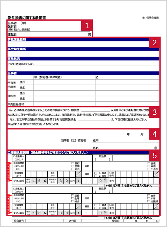 物件損害の免責証書（物件損害に関する承諾書）