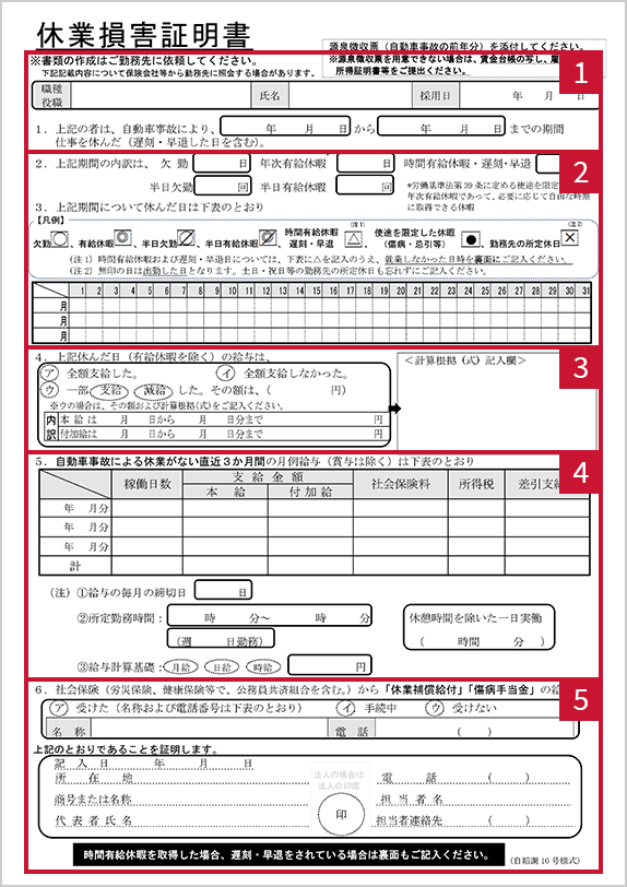 休業損害証明書 表面