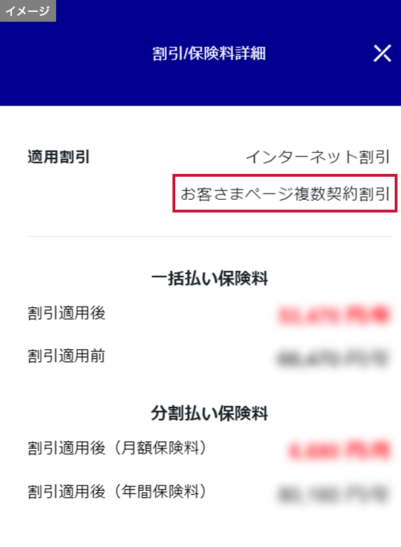 割引/保険料詳細をクリックした後の画面のイメージ