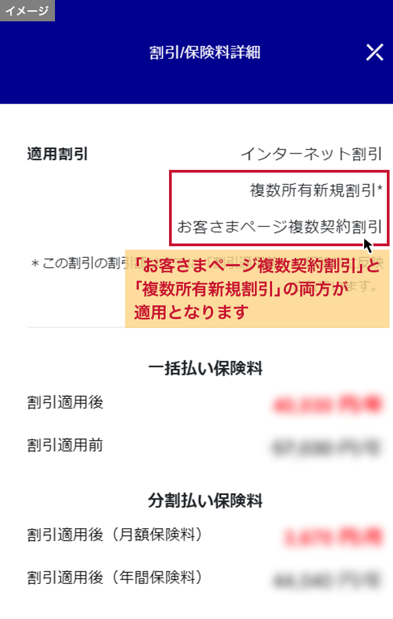 割引/保険料詳細をクリックした後の画面のイメージ