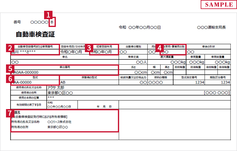 自動車検査証 Bタイプ