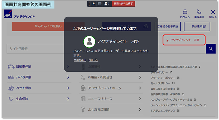 画面共有開始後の画面例