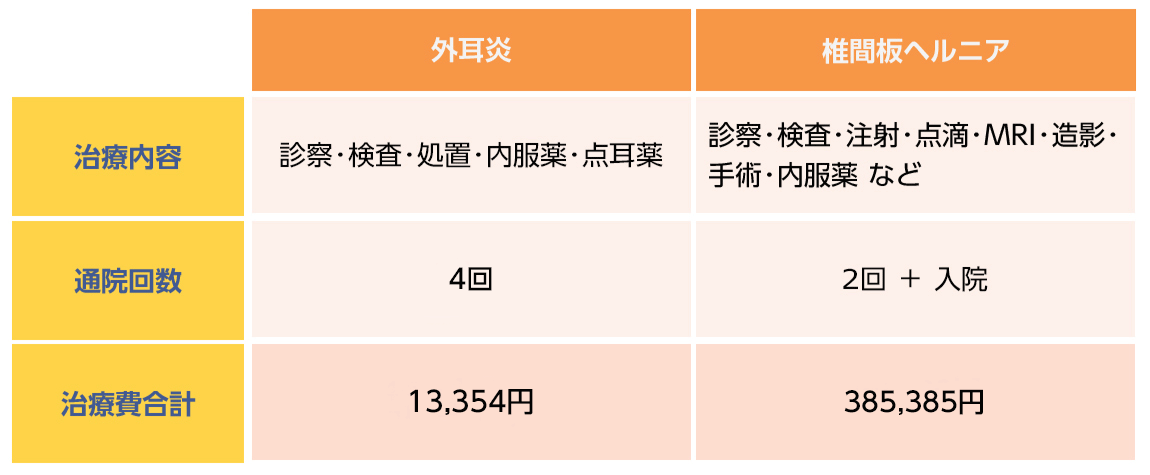 外耳炎と椎間板ヘルニアの治療内容比較